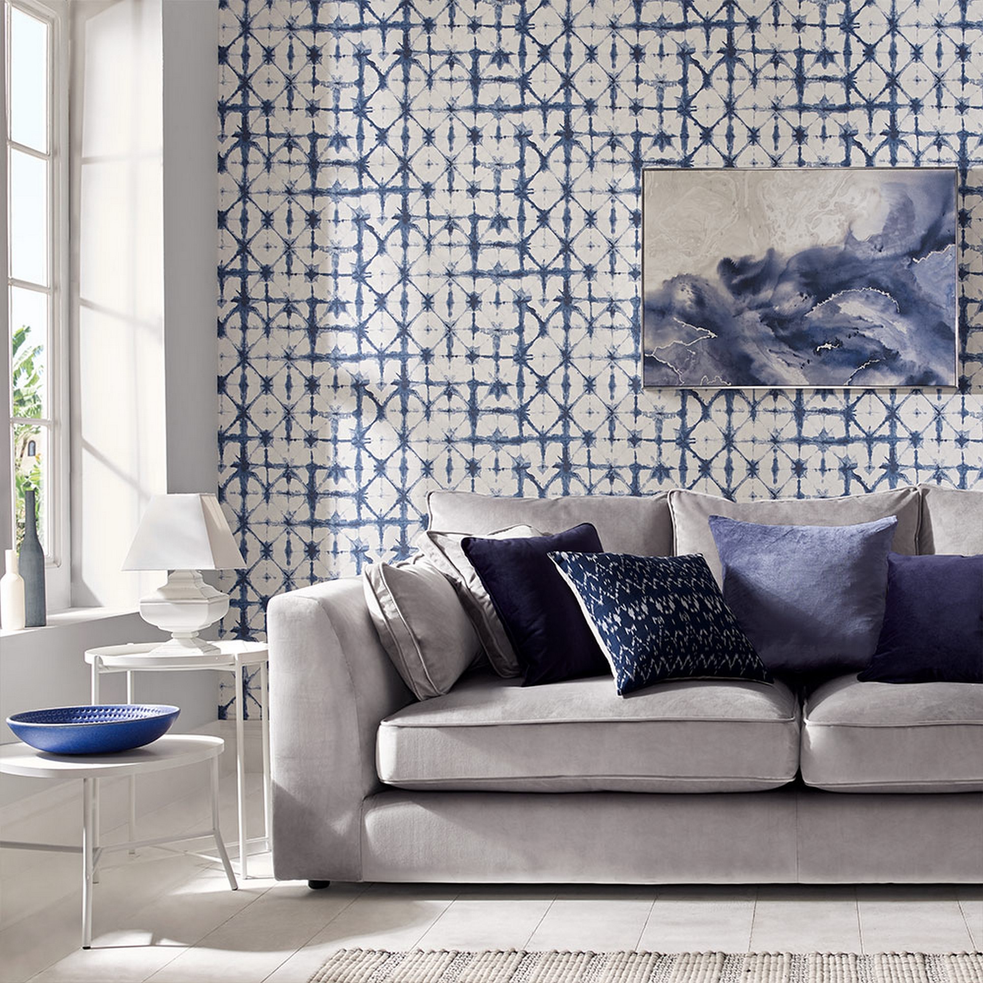 Indigo Geometric Wallpaper 103933 By Graham Brown In Blue